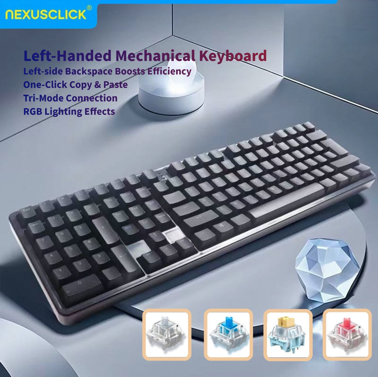NexusClick Ergonomic Left Hand - огляд і ціна Gaming Keyboard No Number Pad